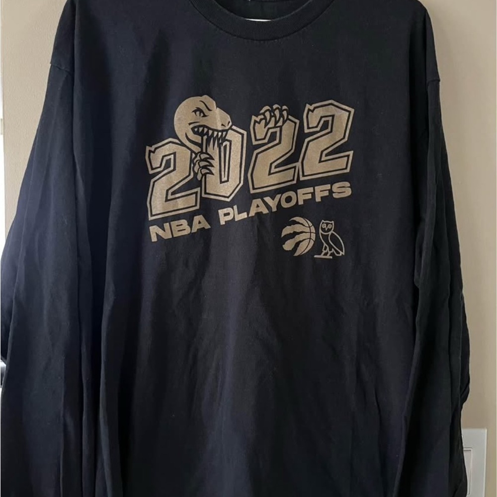 OVO x Toronto Raptors NBA 2022 Playoffs Long Sleeve Black and Gold Shirt